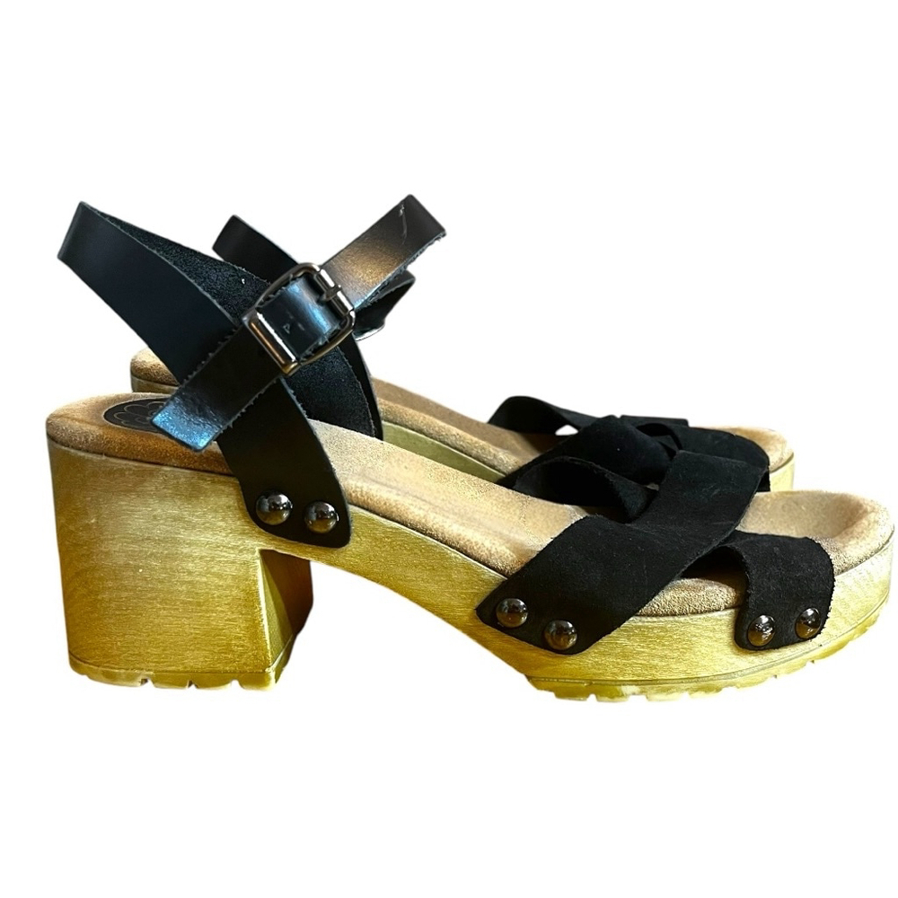 Women's Porronet Mabel Leather Sandals, Black & Wood Platform - Picture 5 of 12